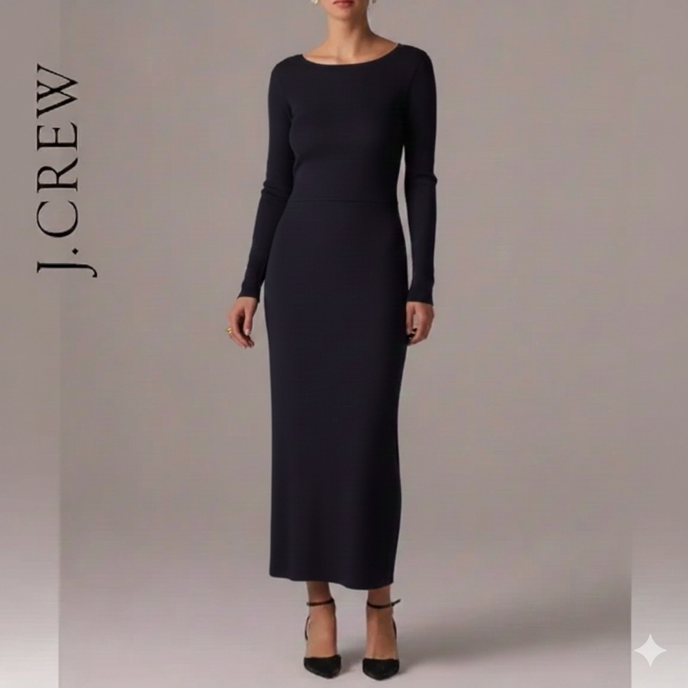 Sz 00 J.Crew 100% Cotton Long Sleeve Midi Dress - Navy Blue